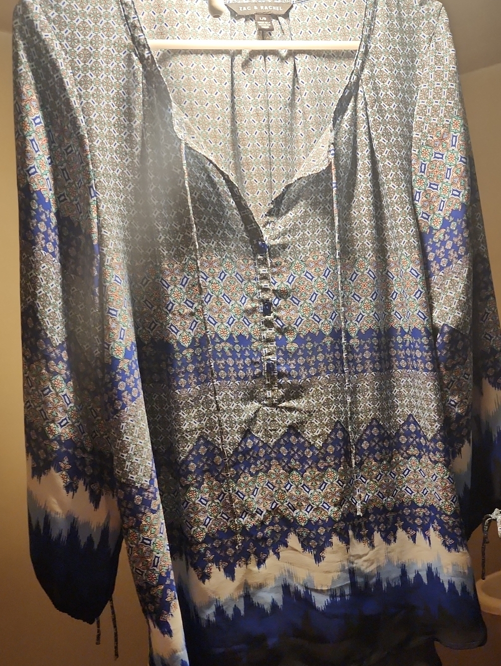 Zac & Rachel Light and Royal Blue Geo-Print Peasant Tunic